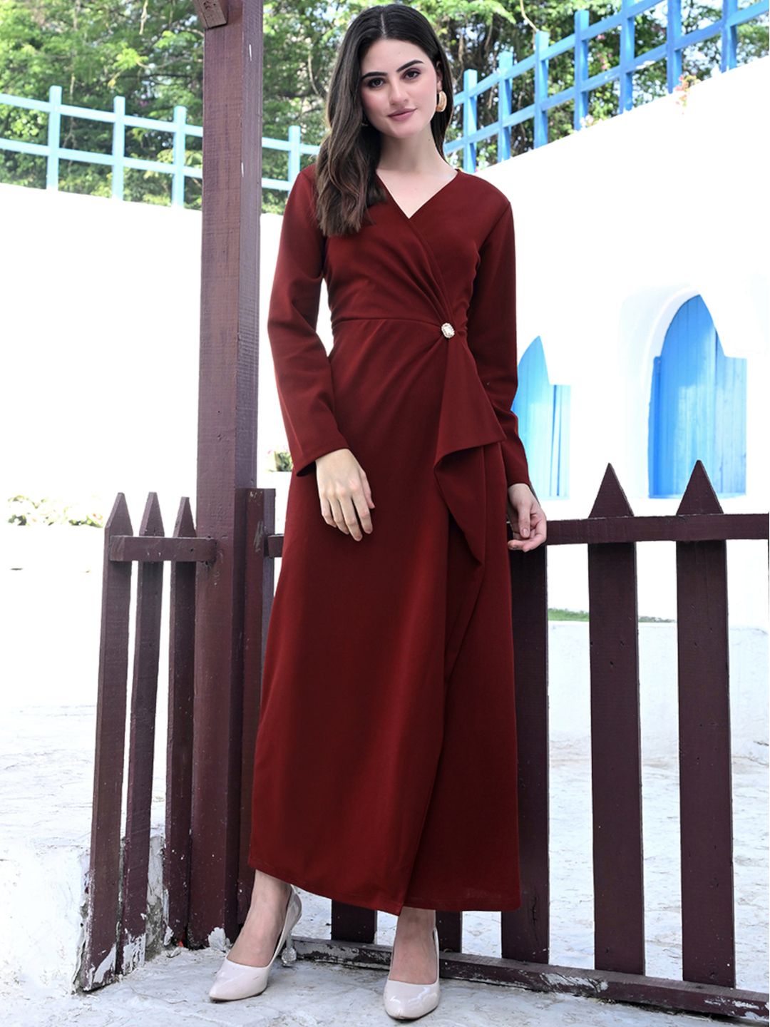 Ruffled Asymmetrical Evening Maxi Dress for Women